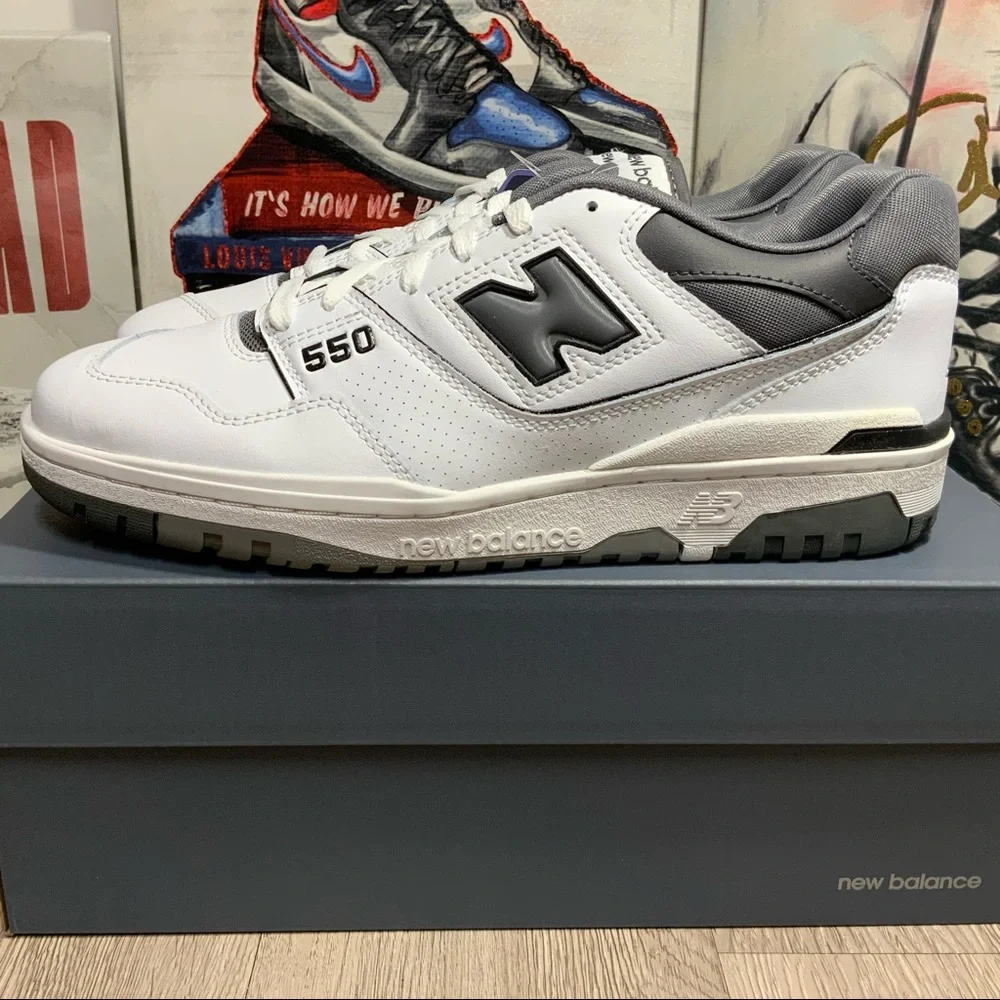 New Balance 550 White Castlerock Gray (BB550WTG) Mens Size 10.5